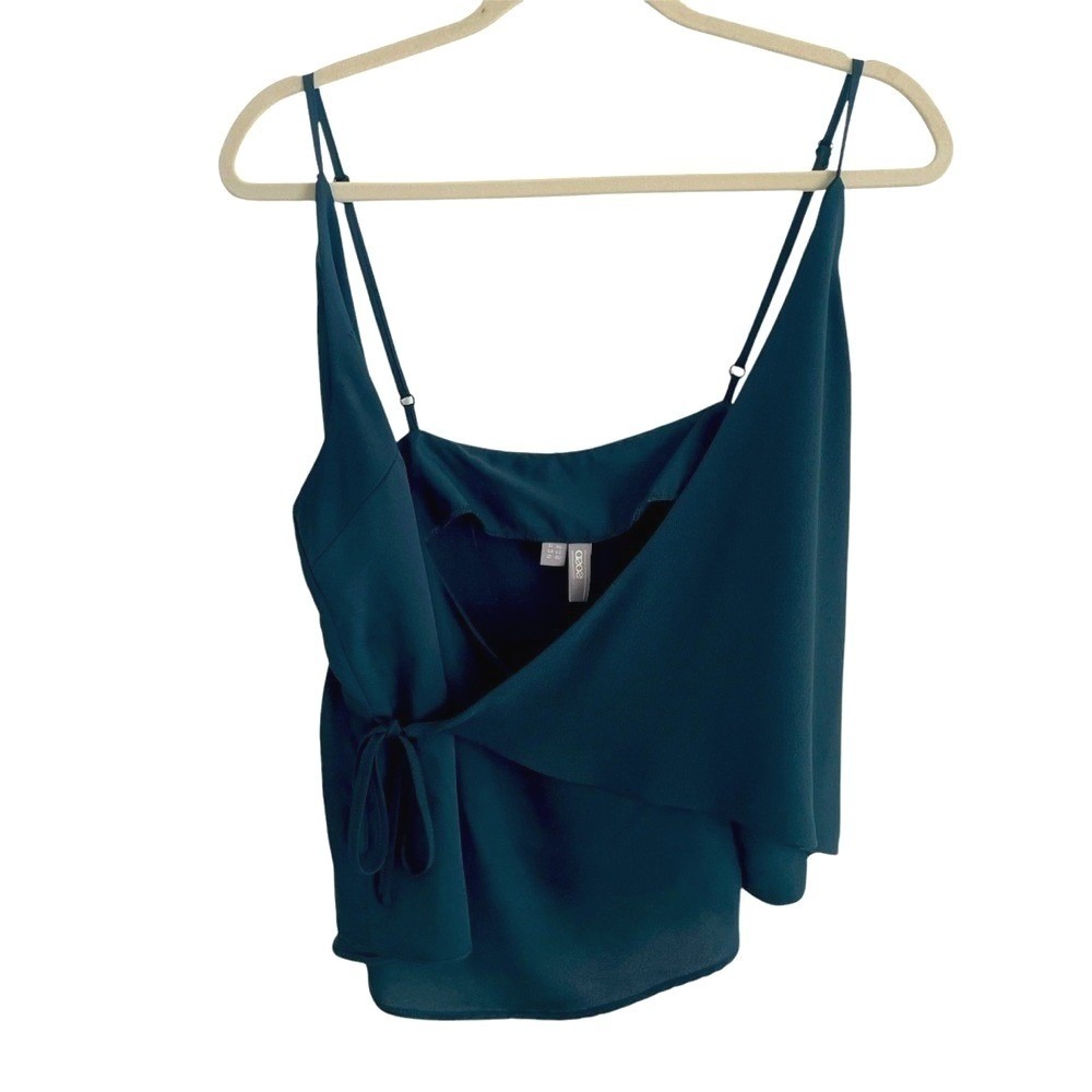 ASOS Cami Top Women Size 10 Teal Green Wrap Front Side Tie Spaghetti Strap